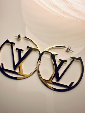 Gold LV Hoop Earrings - Designer Style